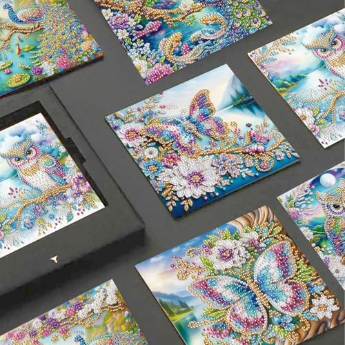 JISHSHAY 6 PCS Butterfly Diamond Painting Greeting Cards Owl Diamond Art Birthday Cards with Envelopes Peacock Gem Art Gem Painting Mosaic Kits for Adults for Thanksgiving Anniversary Valentine - Image 4