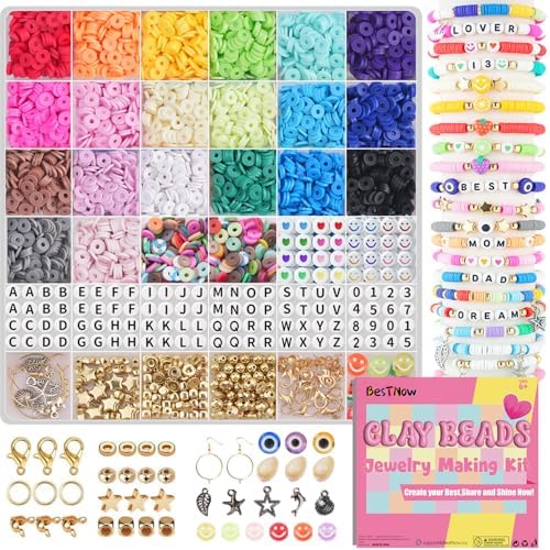 BestNow Clay Beads Bracelet Making Kit 5000 Pcs Friendship Bracelet Kits Flat Beads for Jewelry Making Polymer Heishi Beads Set for Bracelet Necklace DIY Crafts Gift for Girls Ages 6-12 by BestNow