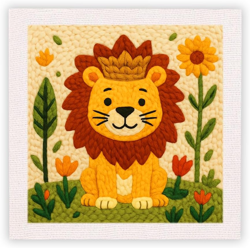 SDOYUNO Punch Needle Kit with Frame for Adults Beginners Kits 9.84 x 9.84 Inch Embroidery Starter Kits Punch Needle Kit with Lion Pattern, Threader, Yarns, Rug Punch, DIY Craft Kits (Yellow) by SDOYUNO