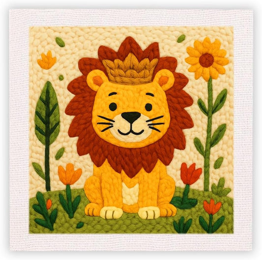 SDOYUNO Punch Needle Kit with Frame for Adults Beginners Kits 9.84 x 9.84 Inch Embroidery Starter Kits Punch Needle Kit with Lion Pattern, Threader, Yarns, Rug Punch, DIY Craft Kits (Yellow) by SDOYUNO