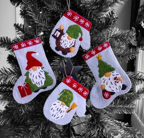 Rachel's Of Greenfield Christmas Crafts, Christmas Gnomes Ornament kit, Felt kit, DIY Ornament Kit, Complete Craft Kit, White,Green,Red,Silver by RachelsofGreenfield