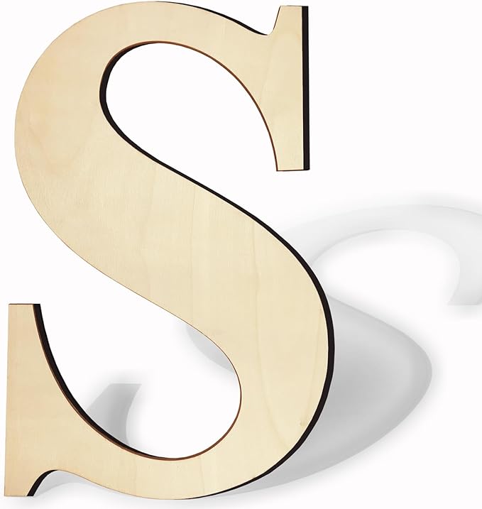 17 Inch Unfinished Wood Letter for Wall Decor, Paintable Thick Wooden Letter for DIY Craft Projects, Blank Wood Alphabet Letter for Birthday, Parties, Wedding, Christmas Home Decoration(Letter S)