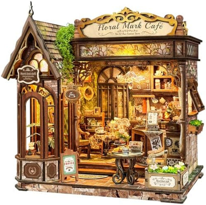 Book Nook Kit DIY Miniature House 3D Wooden Puzzle - Floral Mark Cafe by Homedecorexpert