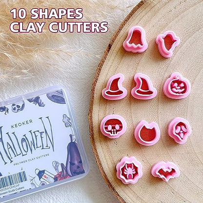 KEOKER Halloween Polymer Clay Cutters - 10 Shapes for Jewelry, Earrings, Pumpkin - Studs Included - Image 3