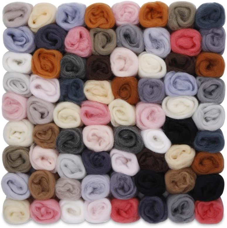 Mayboos 72 Pcs Needle Felting Wool, 24 Colors 7.6 oz Wool Roving by Mayboos