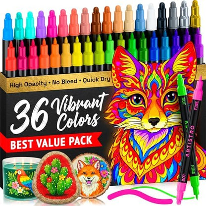 ARTISTRO Dual-Tip Acrylic Paint Marker Pens - Set of 36 by ARTISTRO