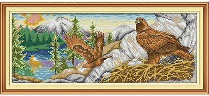 JOYSEWING Eagle and Nature Cross Stitch Kit Stamped Kits DMC Colored Thread 11CT Large Wildlife Embroidery Art Kits for Beginners DIY Craft kit Gift Home Decor (Eagle(11CT) 31.10 ×13.78 inch)