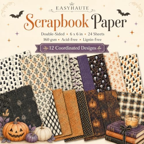 Vintage Halloween Scrapbook Paper Scrap Book Scrapbooking Pattern Classic Spooky Aesthetic Patterned Craft for Cardmaking Junk Journaling DIY Crafts Fall Decorations, 6x6 24 Sheets Acid Free Papers - Image 2