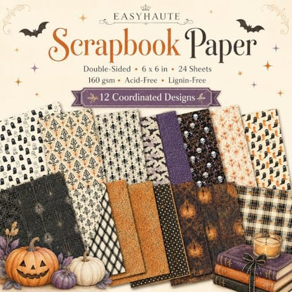 Vintage Halloween Scrapbook Paper Scrap Book Scrapbooking Pattern Classic Spooky Aesthetic Patterned Craft for Cardmaking Junk Journaling DIY Crafts Fall Decorations, 6x6 24 Sheets Acid Free Papers - Image 2