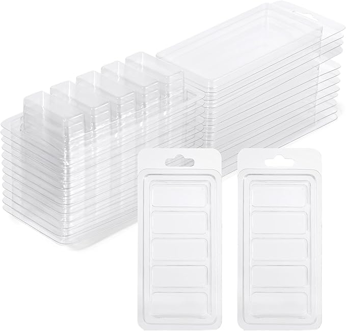50 Pcs Wax Melt Containers, 5-Cavity Wax Melt Clamshell Molds, Clear Empty Plastic Wax Melt Molds for DIY, Crafts Tarts Candles Making Supplies