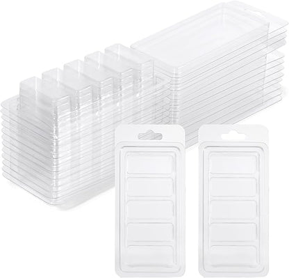 50 Pcs Wax Melt Containers, 5-Cavity Wax Melt Clamshell Molds, Clear Empty Plastic Wax Melt Molds for DIY, Crafts Tarts Candles Making Supplies