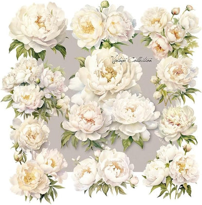 CATaireen Vintage Junk Journal Items Kit Pre Cut Paper Cards Cutout Cardstock Art Aesthetic Decor Hollow Out Craft Elements Small Embellishments Supplies for Adults Scrapbook Pack (Floral White) by CATaireenforScrapbooking