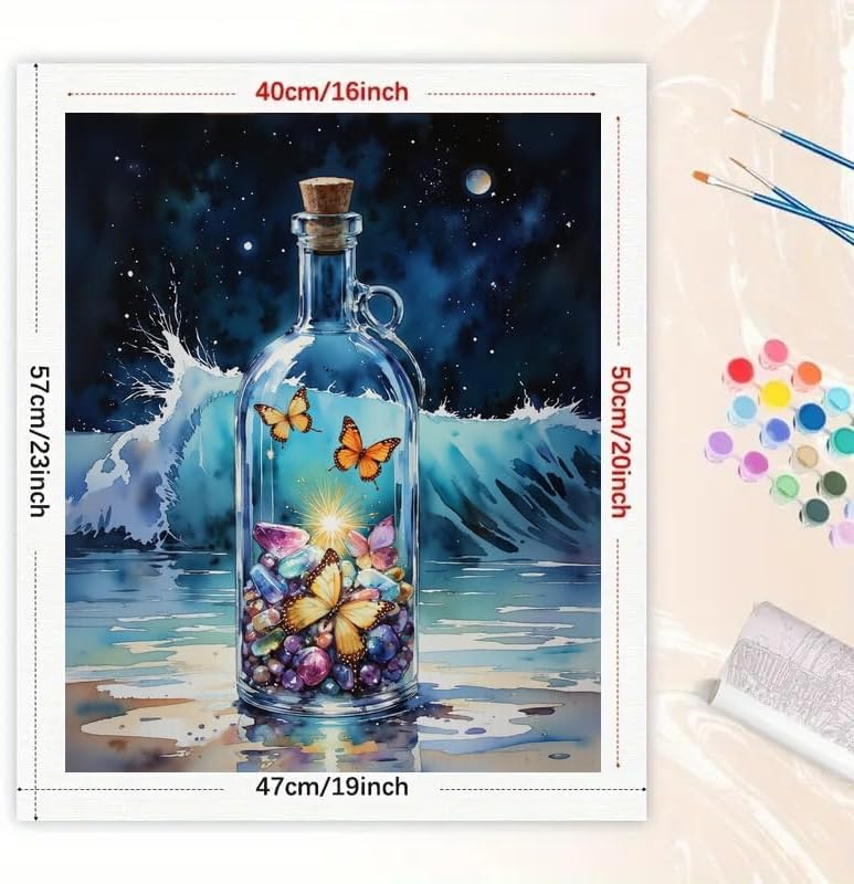 Ocean Magic Paint by Numbers Kit for Adults - DIY Butterflies and Crystals in Glass Bottle Painting on Canvas 16x20 Inches, Acrylic Paint Set, Suitable for Beginners, Art for Home Decoratio or Gifts - Image 2