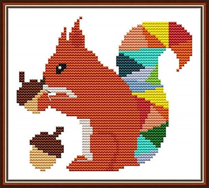 Qeerysew Cross Stitch Kits Stamped Full Range of Embroidery Starter Kits for Beginners DIY - Printed Kit Squirrel 3 (Printed) 11CT 9×8inches
