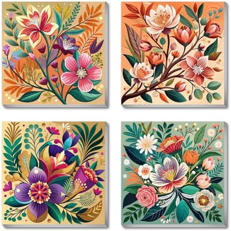 Canrichshop 4 Pack Paint by Numbers for Beginner with Frame,Flowers Adult Paint by Number Kits on Canvas, DIY Number Painting for Adults for Decor 8X 8 inch by Canrichshop