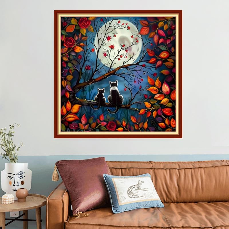 Joyhoor Stamped Cross Stitch Kits for Beginners, Needlepoint Kits for Adults, 11CT Counted Embroidery Kits-Cats Admiring the Moon 18x18 inchs - Image 2