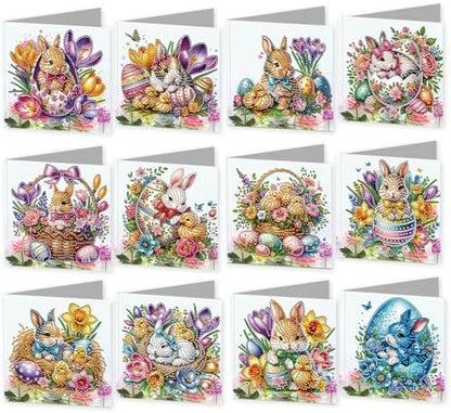 jinglinhh 12pcs Easter Egg Bunny Chick Daffodils Flower Diamond Art Painting Greeting Cards with Envelopes, DIY Card Making Kits for Adults, Diamond Art Birthday Holiday Cards Craft Gifts by Unknown