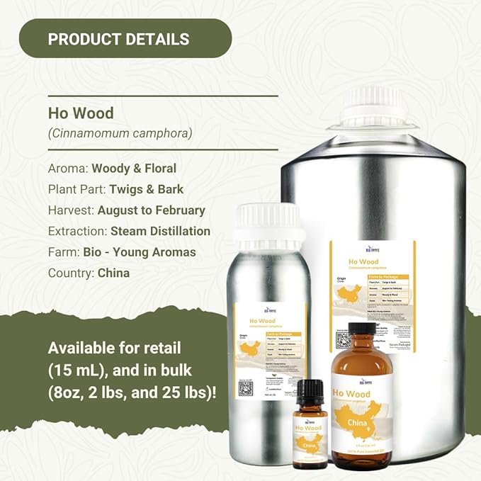 Nature Packaged Ho Wood Essential Oil Direct from Malagassi - Ho Wood Essential Oil for Diffusers, Candle-Making, Soap-Making, Aromatherapy, for Skin and Hair (15 mL)