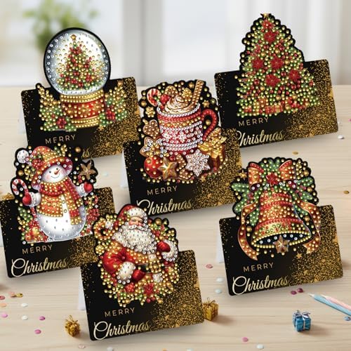 jinglinhh 6pcs Diamond Art Painting Christmas Snowman Bell Ornaments Greeting Cards with Envelopes, DIY Card Making Kits for Adults, Diamond Art Christmas Cards for Birthday Holiday Postcards - Image 6