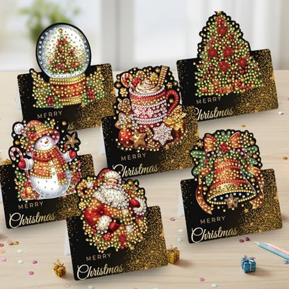 jinglinhh 6pcs Diamond Art Painting Christmas Snowman Bell Ornaments Greeting Cards with Envelopes, DIY Card Making Kits for Adults, Diamond Art Christmas Cards for Birthday Holiday Postcards - Image 6