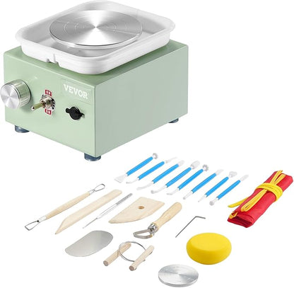 VEVOR Mini Pottery Wheel for Kids and Adults, 2 Turntables 2.6in/3.9in, 0-320RPM Speed Adjustable, Complete Pottery Kit With 18pcs Accessories Tools, Craft Christmas Gifts for Kids Teens Adults, Green