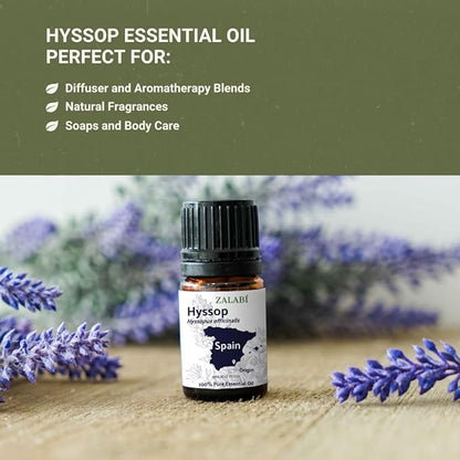 Nature Packaged Hyssop Essential Oil - Direct from Aromáticas Zalabí Spain - Steam Distilled - Aceite de Hisopo for Aromatherapy, Massage, Diffuser, DIY Candle and Soap Making - 5ml