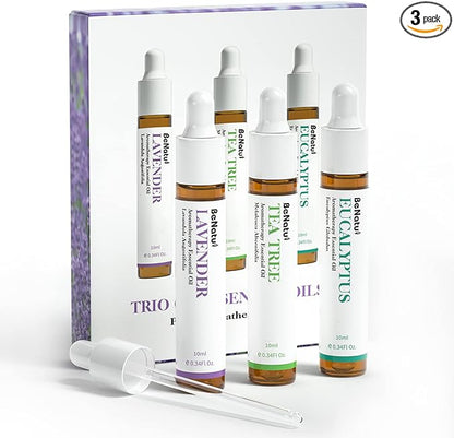 Benatu Essential Oils Set (Tea Tree Lavender Eucalyptus) for Home, Organic Relax Scent Aromatherapy Gift for Women and Men, Natural Fragrance for Skin Care, Body Topical Massage, Diffuser 3 Packs