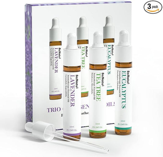Benatu Essential Oils Set (Tea Tree Lavender Eucalyptus) for Home, Organic Relax Scent Aromatherapy Gift for Women and Men, Natural Fragrance for Skin Care, Body Topical Massage, Diffuser 3 Packs
