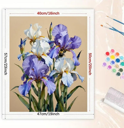 Flower Paint by Numbers Kit for Adults - DIY Iris Bouquet with Bumblebee Painting on Canvas 16x20 Inches, Acrylic Paint Set, Suitable for Beginners, Art for Home Decoration or Gifts - Image 2