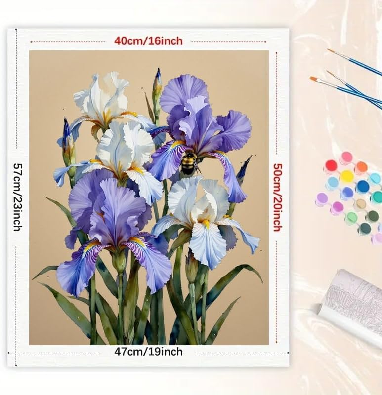 Flower Paint by Numbers Kit for Adults - DIY Iris Bouquet with Bumblebee Painting on Rolled Canvas 16x20 Inches, Acrylic Paint Set, Suitable for Beginners, Art for Home Decoration or Gifts - Image 3
