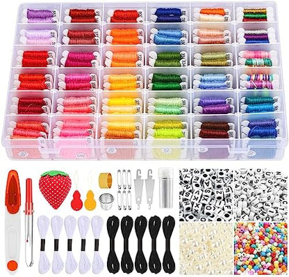 PAXCOO 985Pcs String Bracelet Making Kit, Friendship Bracelet String Kit with 110 Skeins Embroidery Floss Cross Stitch Thread, 830 Beads for Friendship Bracelet Making, 45Pcs Embroidery Tools by PAXCOO