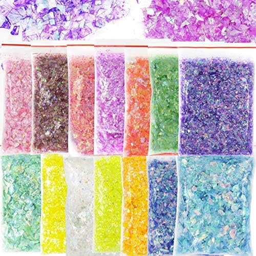 Bellelfin 14 Colors Resin Chunky Glitter Flakes Irregular Iridescent Sparkles Glitters Confetti Craft Supplies for Epoxy/Tumblers/Slime, Nail Art Design by Bellelfin