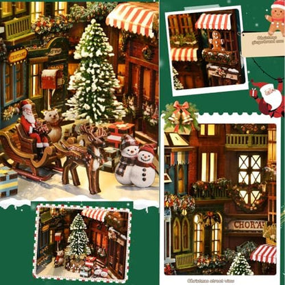 Book Nook, Christmas Cottage 3D Wooden Puzzle with LED Lights, DIY Festive Holiday Bookend Decor, Cozy Winter Scene with Christmas Tree, Wreath, and Snowman - Image 5