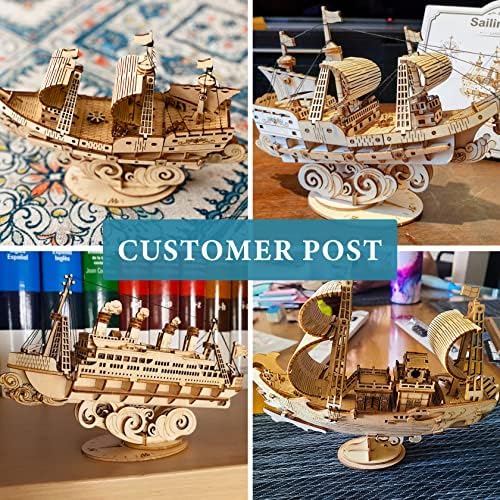 RoWood 3D Wooden Puzzle for Adults, Vintage Wooden Watercraft Model Sailboat Kit to Build, Best Gift Ideas Crafts Kit for Adults - Sailling Ship - Image 2
