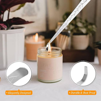 Lsnisni 5Pcs Candle Accessory Set With Rechargeable Electric Lighter, Storage Tray, Wick Trimmer, Snuffer, Dipper - Stainless Steel Care Kit With Gift Package for Candle Lovers - Silver