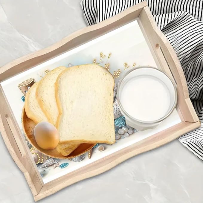 DoxQcs DIY Diamond Art Wooden Food Tray with Handle Diamond Painted Table Decoration Tray for Breakfast Bar Dinner Table Diamonds Art Painting for Beginners-Shell
