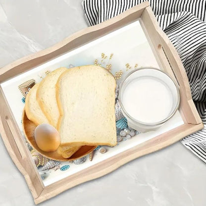 DoxQcs DIY Diamond Art Wooden Food Tray with Handle Diamond Painted Table Decoration Tray for Breakfast Bar Dinner Table Diamonds Art Painting for Beginners-Shell