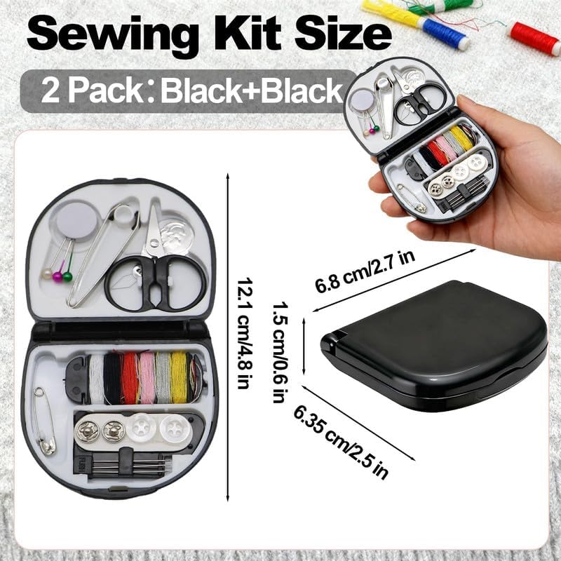 Reroon 2 Pack Mini Travel Sewing Kit for Adult & Kid | Portable Sewing Box Kit Bulk | Small Emergency Repair Set with Thread Scissors Needle for Travel, Beginner DIY Handcraft | Black - Image 2
