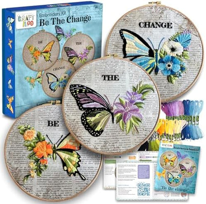 Butterflies Embroidery Kits for Adults - Stamped Beginner Hand Embroidery by Craftiloo