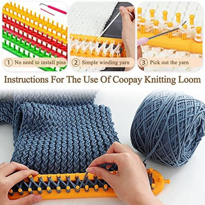 Coopay Plastic Knitting Loom & Yarn Kit, Rectangular Knitting Loom Set - Image 4