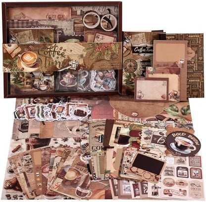 emmoolife Scrapbooking Supplies Kit, Coffee Vintage Aesthetic Scrapbook Kit for Bullet Junk Journal, DIY Journaling Supplies with Coffee Bean Cup, Latte Art, Birthday Craft Gift for Teen Girl Women by emmoolife