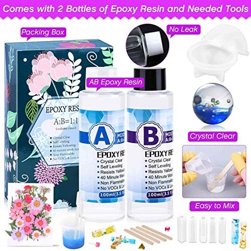219Pcs Resin Kit for Beginners, Thrilez Resin Mold Kit with Resin Molds Silicone and Epoxy Resin Supplies Include Dried Flowers, Foil Flakes, Necklace Cord, Earring Hooks for DIY Jewelry Making - Image 3