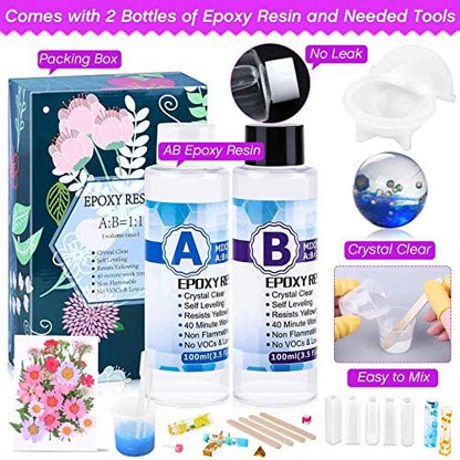 219Pcs Resin Kit for Beginners, Thrilez Resin Mold Kit with Resin Molds Silicone and Epoxy Resin Supplies Include Dried Flowers, Foil Flakes, Necklace Cord, Earring Hooks for DIY Jewelry Making - Image 3