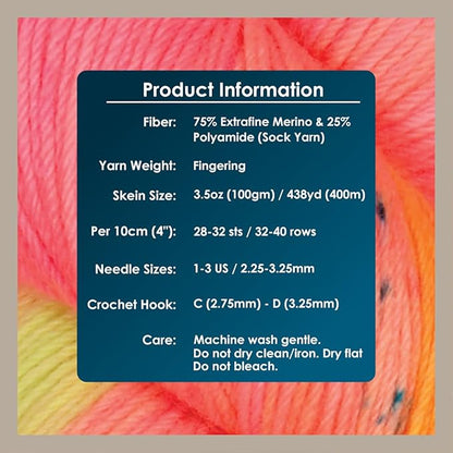 KnitPro Symfonie Hand Dyed Yarn | Extra Fine Merino Wool & Polyamide Blend for Knitting & Crocheting, Fingering Weight, Oeko-TEX Certified 400m, 100g Skein | Terra Variegated Galaxy Glow