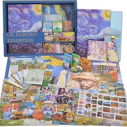 Scrapbooking Supplies Kit Plus 480Pcs, Vintage Van Gogh Oil Painting Aesthetic Scrapbook Kit for Bullet Junk Journal, DIY Journaling Supplies, Stationery, A5 Grid Notebook, Craft Gift Kid Girl by emmoolife