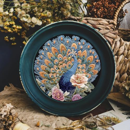 FONNUY Peacock Floral Embroidery Kit, Cross Stitch Kits, Handmade Crafts with Printed Patterns for Beginner Adults, Easy to Follow Color Thread Needlework, 8'' Hoop (Elegance and Royalty) - Image 4