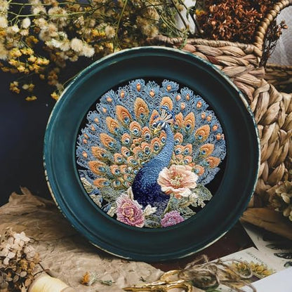 FONNUY Peacock Floral Embroidery Kit, Cross Stitch Kits, Handmade Crafts with Printed Patterns for Beginner Adults, Easy to Follow Color Thread Needlework, 8'' Hoop (Elegance and Royalty) - Image 4