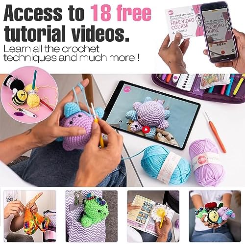 MODDA Crochet Kit for Beginners Adults and Teens - with Video Course - Make Amigurumi and Crocheting Kit Projects - Beginner Crochet Kit Includes 20 Colors Yarn, Hooks, Book, Patterns and Crochet Bag - Image 3