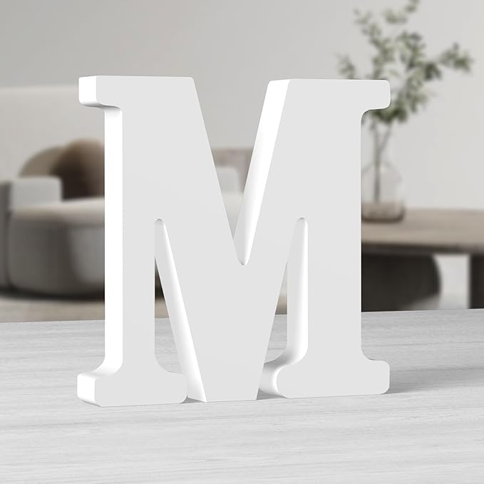 AOCEAN 10 Inch White Big Wood Letters, Unfinished Wooden Letters for Wall Decor Decorative Standing Letters Slices Sign Board Decoration for Craft Home Party Projects (M)