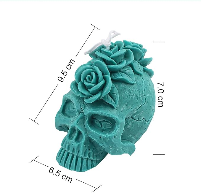 Grainrain 3D Skull Rose Flower Design Silicone Candle Mold Decorated Pillar Candle Mould Handcrafted Silicone Molds for Candle Wax Resin Gyspum Crafts Making (G40)